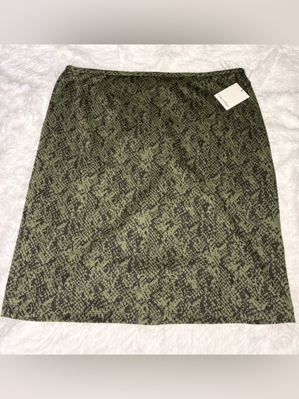 Calvin Klein Olive & Black Snake-Print Pencil Skirt